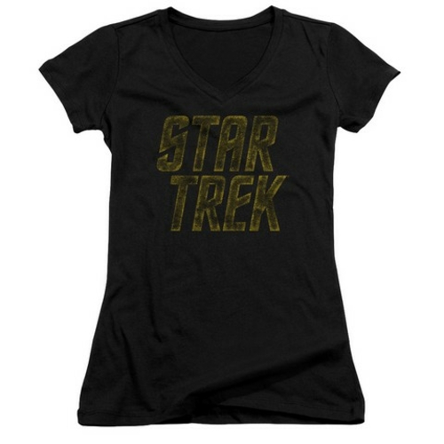 Trevco Star Trek-Distressed Logo - Junior Tee - Black- Large