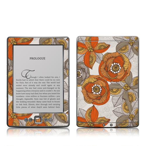 DecalGirl AK4-ORNGRYFLWR Kindle 4 Skin - Orange and Grey Flowers
