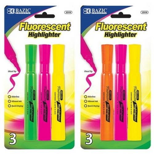 Bazic 2319  Desk Style Fluorescent Highlighters (3/Pack) Pack of 24