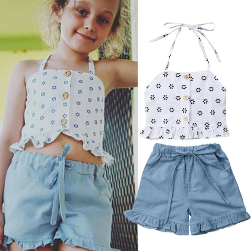 Summer New 2PCS Baby Girls Clothes Sleeveless Belt