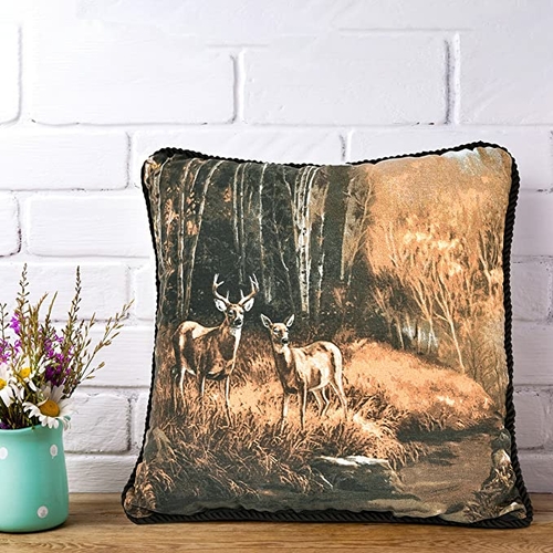 BRT - Whitetail Birch Deer - Modern Forest Theme Filled Square Pillow