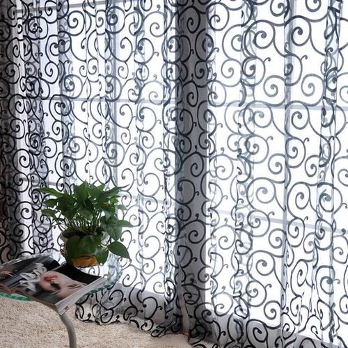 Main Special Pastoral Floral Tulle Voile Door Scarf image