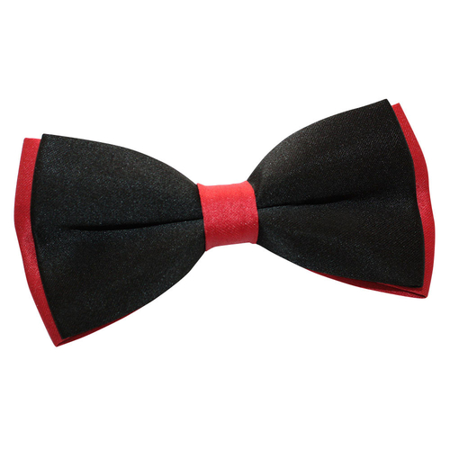 Plain Satin 2 Toned Pre-Tied Bow Tie - Black & Red