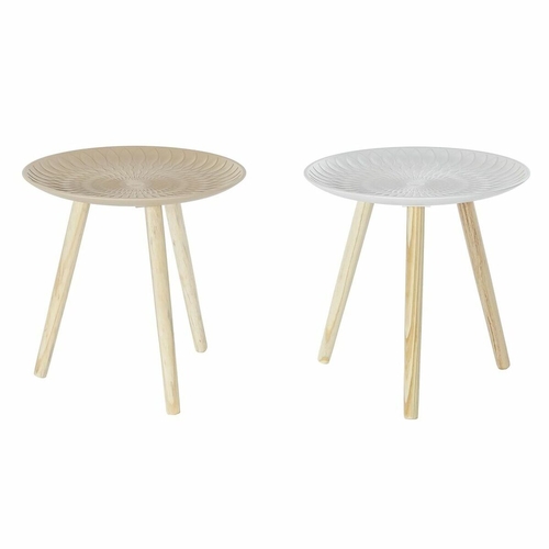 Side table DKD Home Decor White Beige Wood Fir MDF Wood 44 x 44 x 45