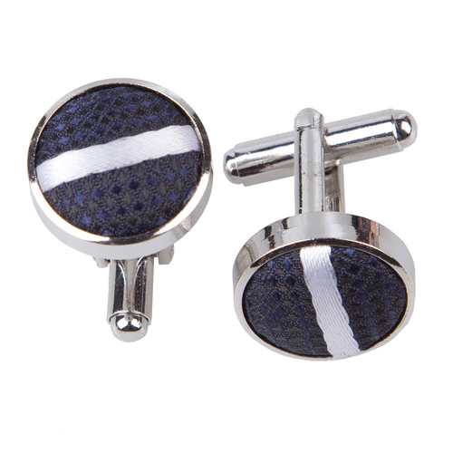 Single Stripe Cufflinks - Silver & Navy