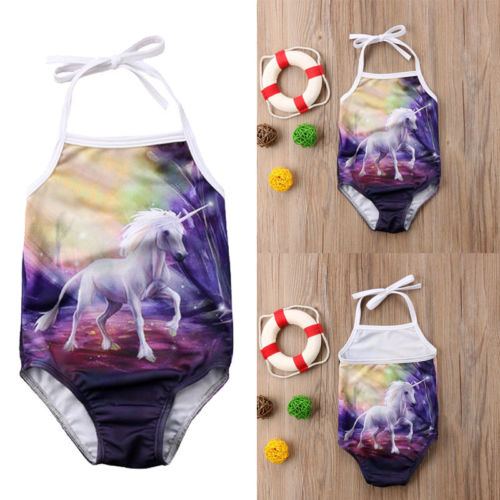 2018 Baby Kids Girls Unicorn One piece Halter