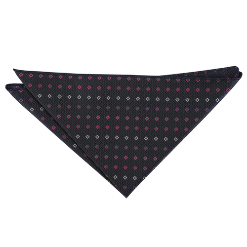 Mini Diamond Geometric Handkerchief - Black with Pink and Silver