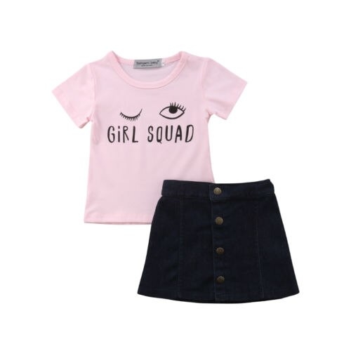 2PCS Newborn Kid Baby Girls Top T shirt Denim