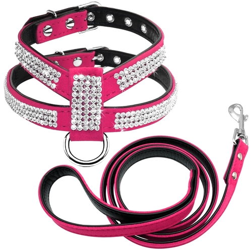 Bling Rhinestone Dog Harness Leather Puppy Cat