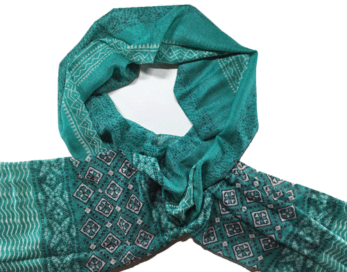 Green Hand Painted Wool And Silk Blend Scarf