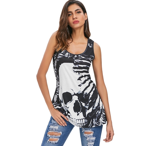  Plus Size Lace Back Skull Print Tank Top