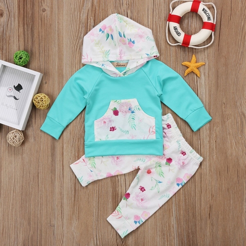 2 Pcs Floral Baby Girl Warm Hooded Clothing