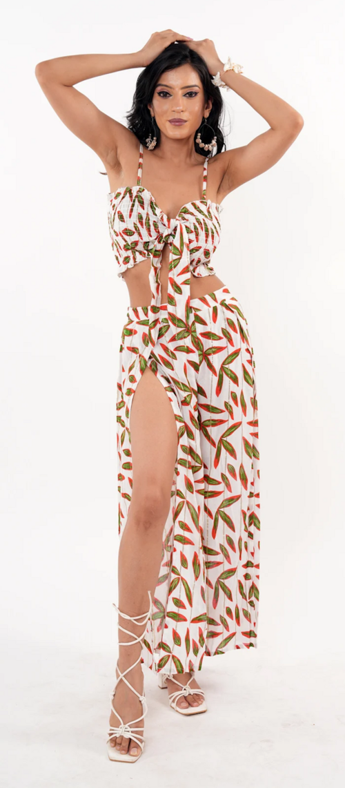 Women's Summer Wrap Trouser & Smocked Top Set Dress (Color Multicolor)