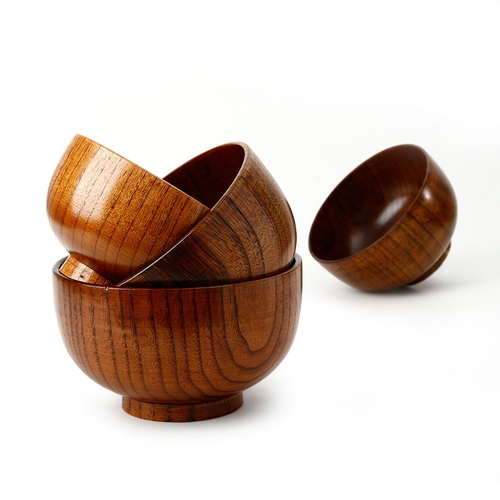 1PCS Natual Wood Round Sala Bowl Kitchen Bamboo