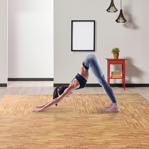 HOMCOM Soft Wood Grain EVA Foam Interlocking Floor Mats 72 Square Feet