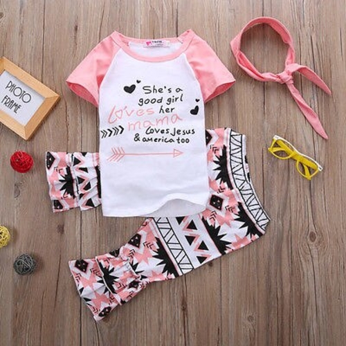 2pcs Girls Summer Pink Casual Tops T shirt+Shorts
