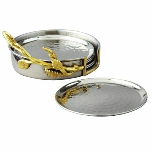 Leeber 70047 Golden Vine Hammered Coaster Set - 7 Piece