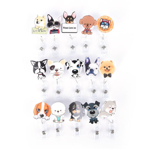 1PC Mini Cartoon Dog Retractable Badge Reel The