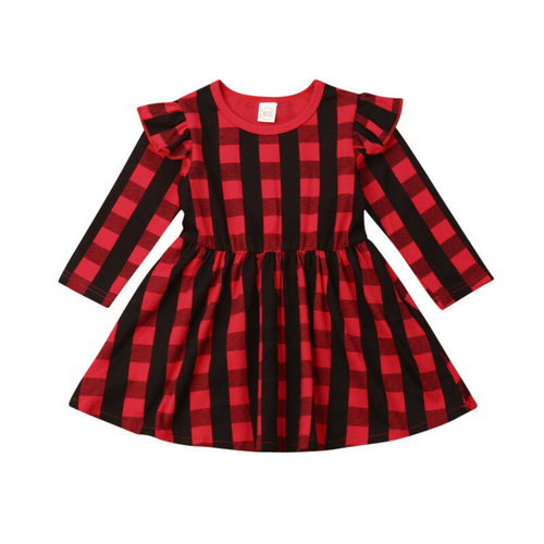 Christmas Kids Baby Girl Red Plaid Princess Dress