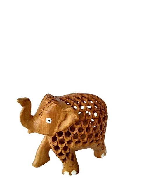 Handmade Jali Elephant Decorative Showpiece Wooden Elephant Brown