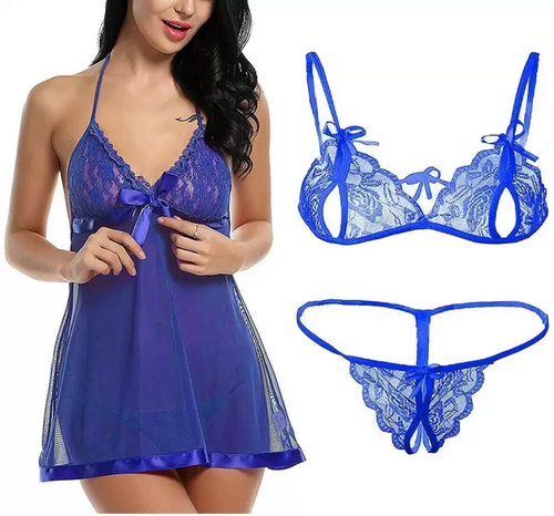 Women's Bra & Panty Set Self Design Blue, Blue Lingerie Set (Size 32)