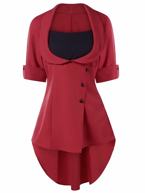  Spring High Low Hem Lace Up Blouse Casual