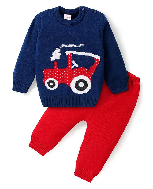 Knitted Full Sleeves Sweater Set With Tractor Design (Size-3-4YEAR)