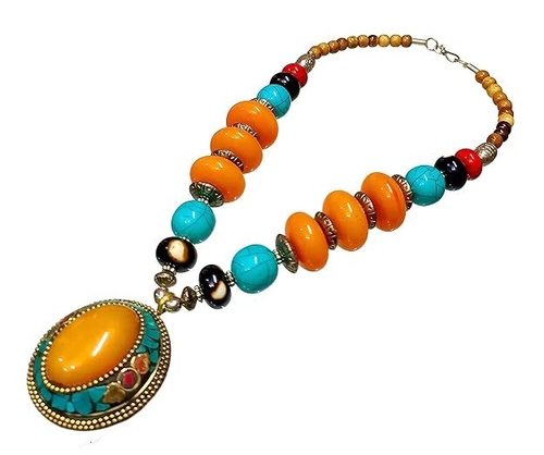 Tibetan Assorted Beads Round Brass Pendant Ethnic Tribal Gypsy Beach