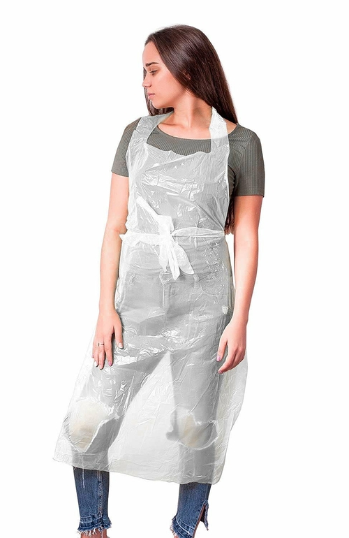 Pack of 100 White Aprons 28” x 46” Lightweight Disposable 1 Mil Unisex