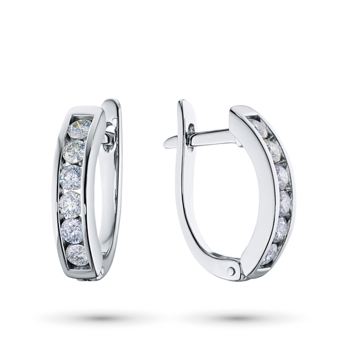 14K White Gold Earrings with 12 Round-Cut Lab-Created Diamonds 0.908