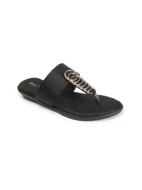 Retro Walk Embellished Ring Design Open Toe Flats (Size-UK-6)