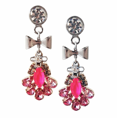 Hot pink dangle and drop earrings with crystals