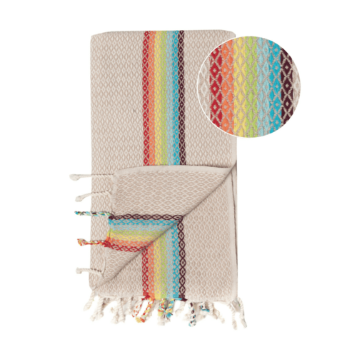 Beach Spa Turkish Hammam Towel Rainbow Beige