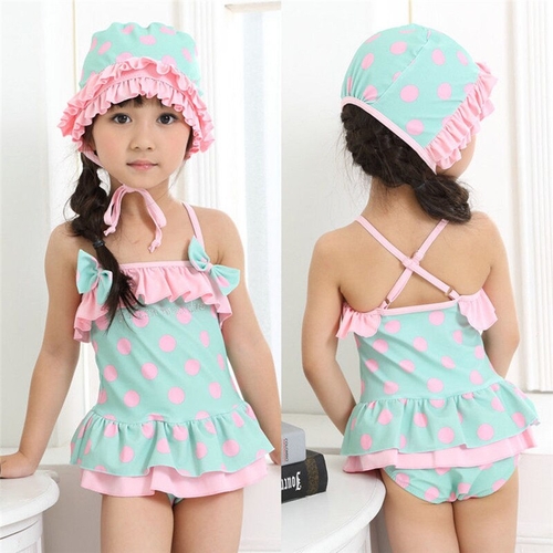 Cute Kids Girls Polka Dot Summer Swimwear Sets Bow