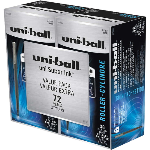 Uni-Ball 1593227 0.5 mm Roller Ball Stick Pens with Micro Tip, Bla