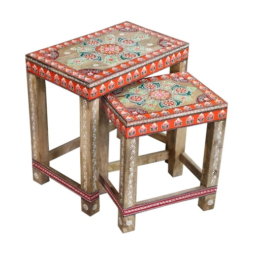 Set of 2 tables DKD Home Decor Multicolour Natural 45 x 30 x 45 cm 45