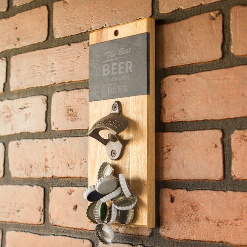 Cathys Concepts BEER-4170 Open Beer Slate & Acacia Wall Mount Bottle O