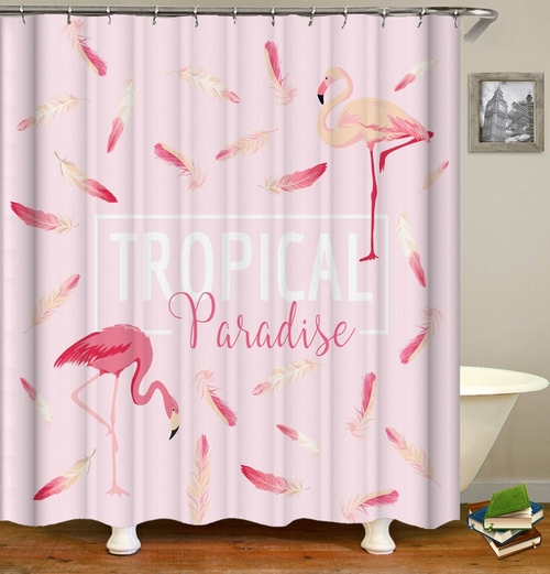 Pink Tropical Paradise Flamingo Shower Curtain