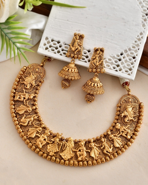 Double Line Red Green 8mm Golden Pearl Beads Mala Necklace For