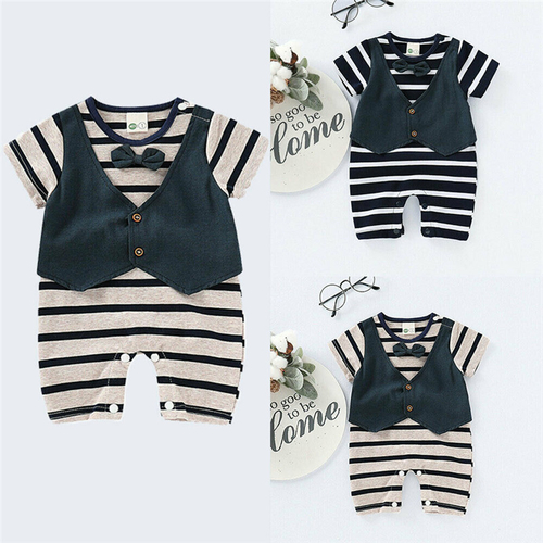 Gentlemen Kids Toddler Baby Boy Romper Striped Bow