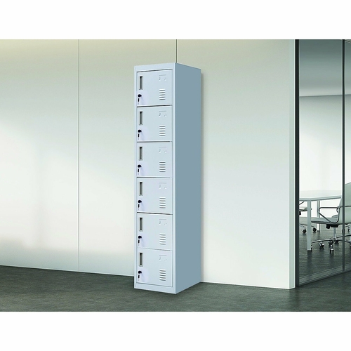 Grey 6-Door Locker for Office Gym Shed School Home Storage - Standard