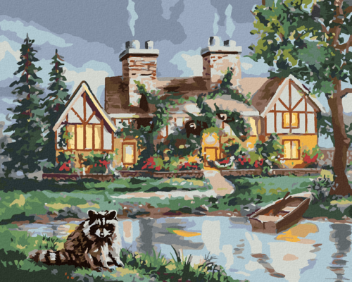 Zuty - Paint by Numbers - RACCOON, BOAT AND HOUSE (D. RUSTY RUST),