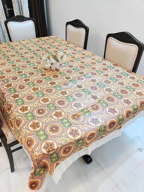 Thick Non-Woven Printed Dining Table Cover, 4 Seater flower design