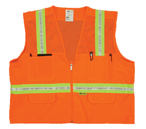 2W 8038-M M Mesh Multi-Pocket Surveyor Vest - Orange- Medium