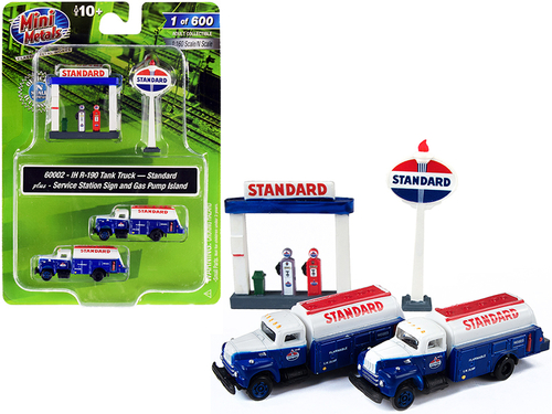 IH R-190 Tanker Trucks 2 pieces Blue and White with Service Station
