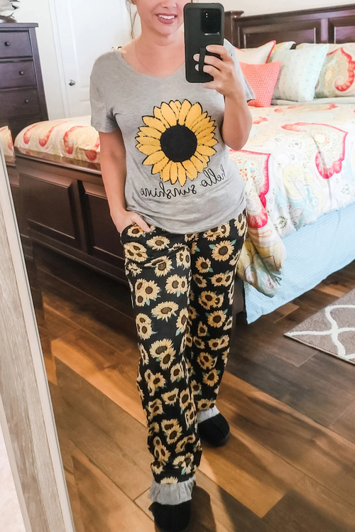 Sunflower hello sunshine Print Tee and Pants Lounge Set