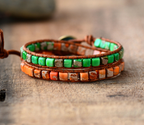New Leather Bracelets Square Natural Stones 2