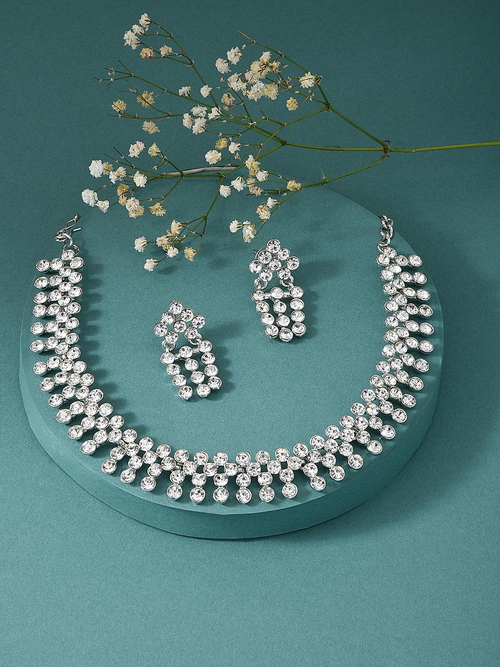 American Diamond Silver Plated Jewellery Set
