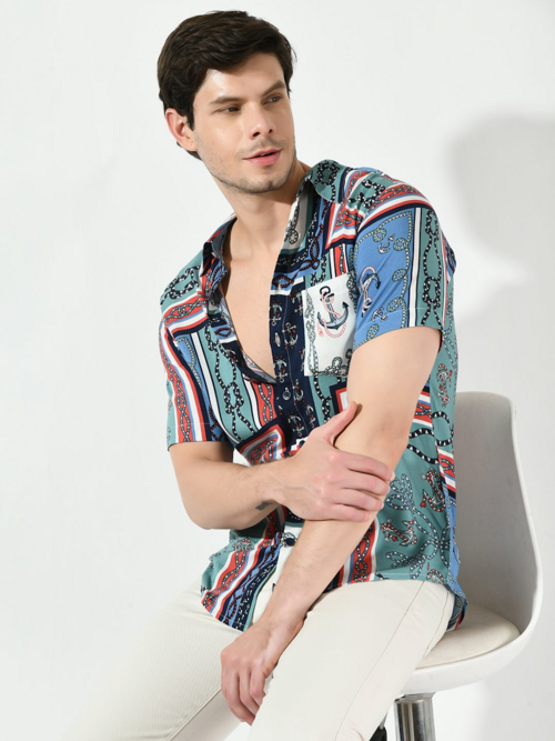 Abstract Printed Half Sleeves Vacation Shirt (Size-M)