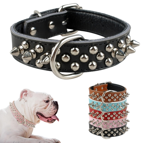 Adjustable Leather Studded Rivet Dog Collar